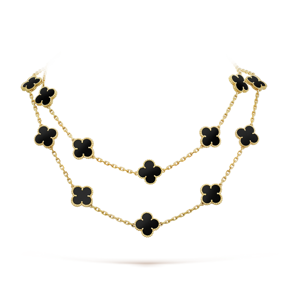 [Bling Jewelrys ]CLOVER 20 MOTIFS ONYX NECKLACE
