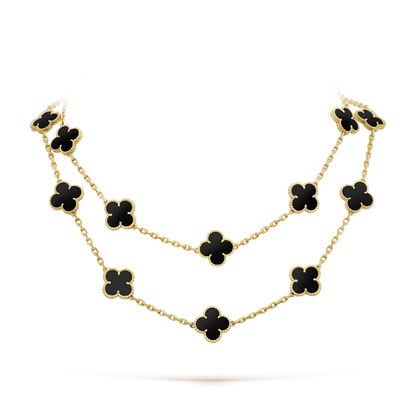 [Bling Jewelrys ]CLOVER 20 MOTIFS ONYX NECKLACE