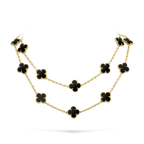 [Bling Jewelrys ]CLOVER 20 MOTIFS ONYX NECKLACE