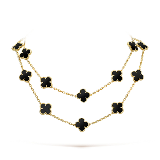 [Bling Jewelrys ]CLOVER 20 MOTIFS ONYX NECKLACE