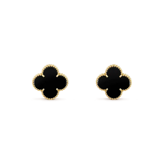 [Bling Jewelrys ]CLOVER MEDIUM 1 MOTIFS  ONYX STUD EARRINGS