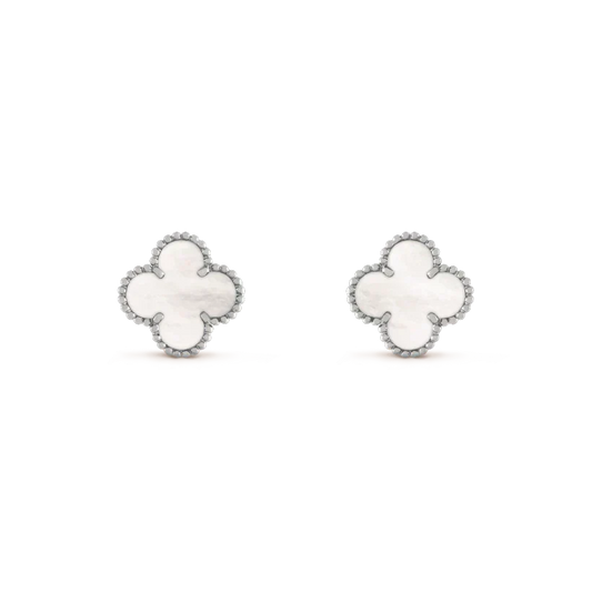 [Bling Jewelrys ]CLOVER MEDIUM 1 MOTIFS  WHITE MOP EARRINGS SILVER