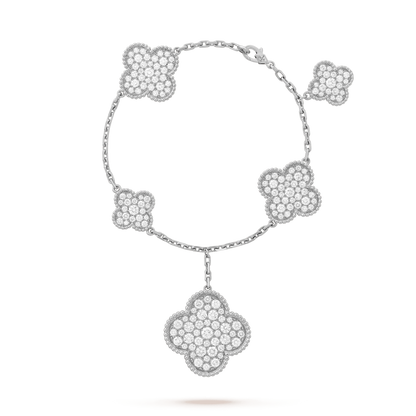 [Bling Jewelrys ]CLOVER 6 MOTIFS SILVER DIAMOND BRACELET