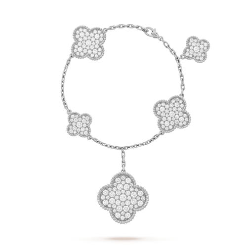 [Bling Jewelrys ]CLOVER 6 MOTIFS SILVER DIAMOND BRACELET