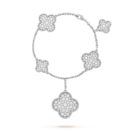 [Bling Jewelrys ]CLOVER 6 MOTIFS SILVER DIAMOND BRACELET