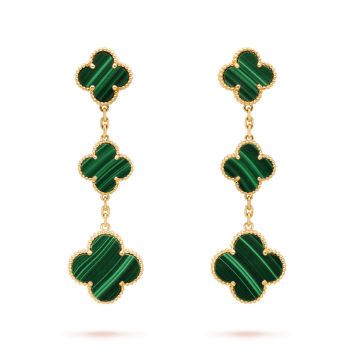 [Bling Jewelrys ]CLOVER MALACHITE 3 MOTIFS GOLD
