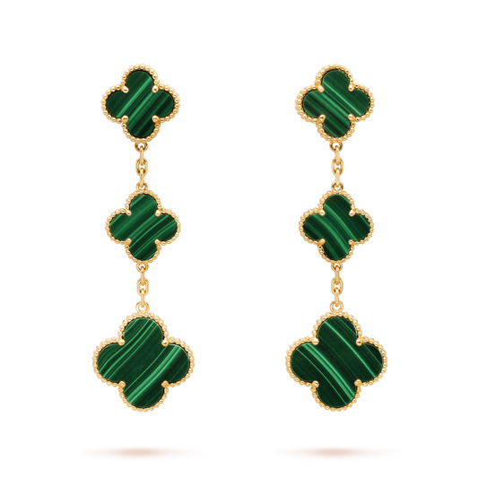 [Bling Jewelrys ]CLOVER MALACHITE 3 MOTIFS GOLD
