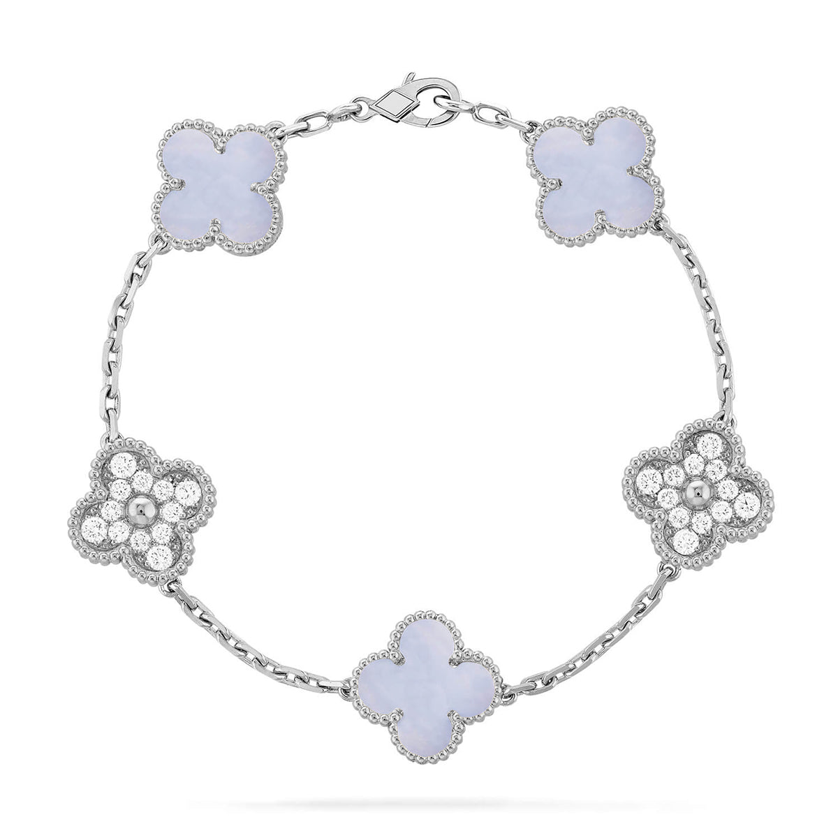 [Bling Jewelrys ] CLOVER 5 MOTIF PURPLE CHALCEDONY BRACELET COLLECTION