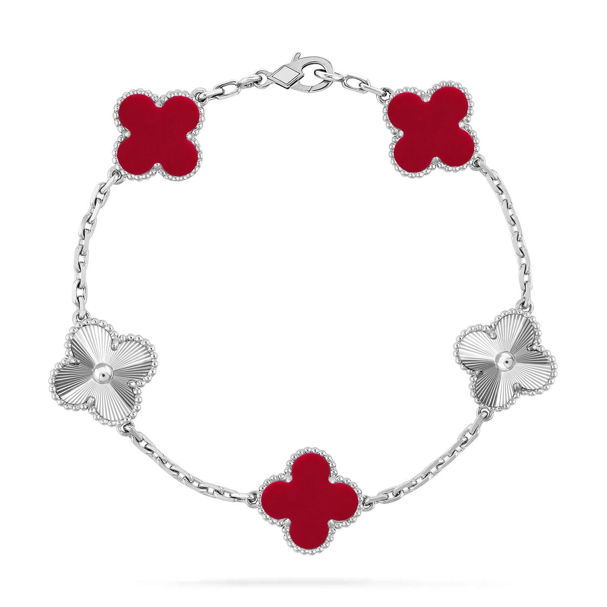 [Bling Jewelrys ] CLOVER 5 MOTIF RED CORNELIAN BRACELET COLLECTION