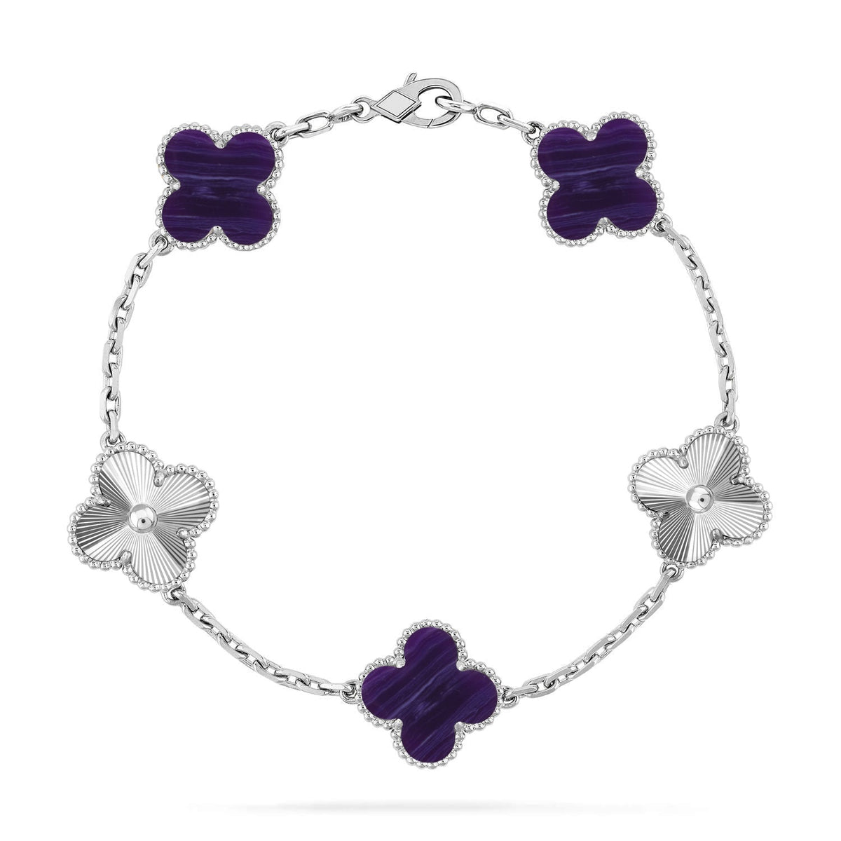 {
  "Bling Jewelrys": "ブリングジュエリー",
  "CLOVER 5 MOTIF PURPLE STRIPES BRACELET COLLECTION": "クローバー 5モチーフ パープルストライプ ブレスレットコレクション"
}