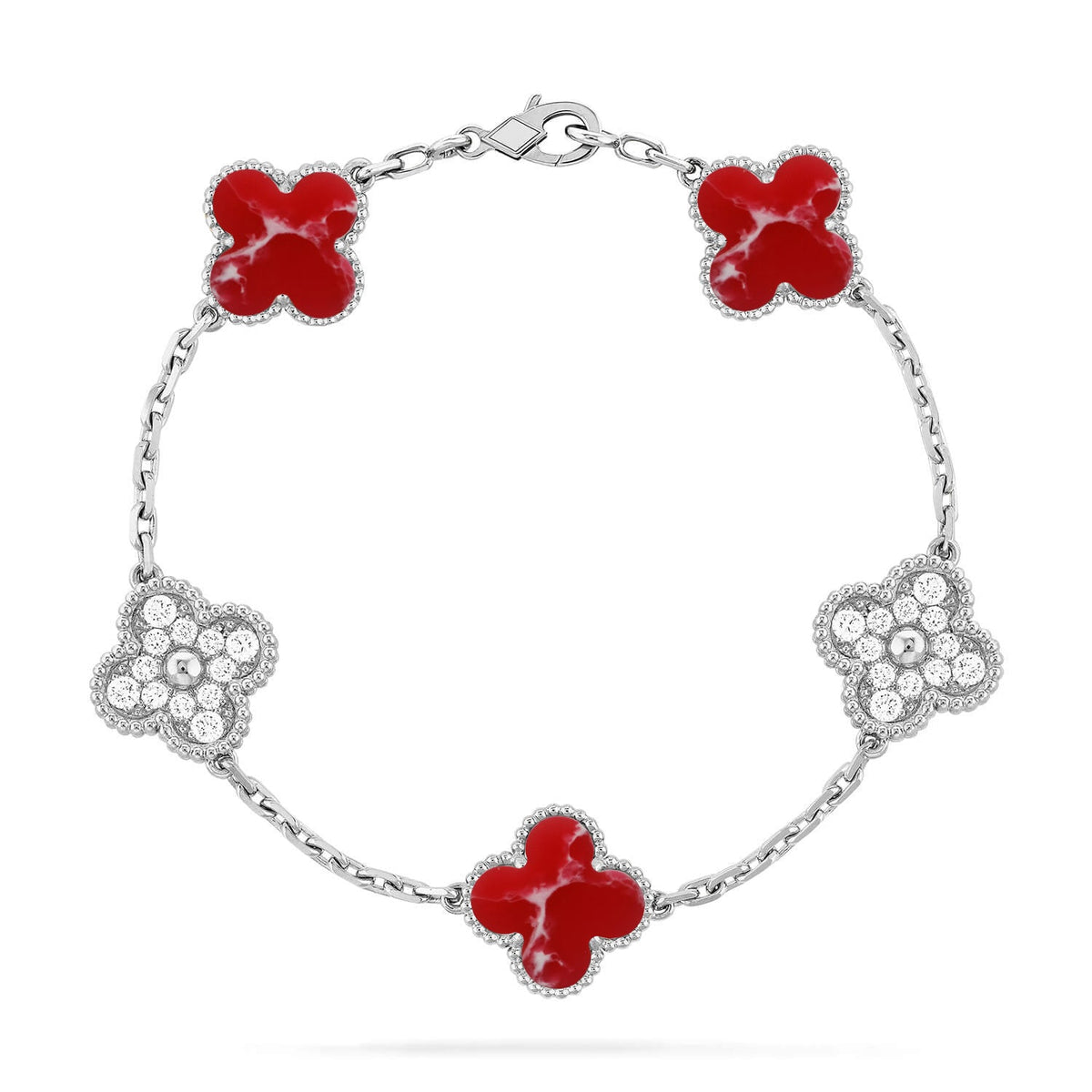 {
  "Bling Jewelrys": "Bling Jewelrys",
  "CLOVER 5 MOTIF RED PATTERN BRACELET COLLECTION": "KLEEBLATT 5-MOTIV ARMBAND-KOLLEKTION MIT ROTEM MUSTER"
}