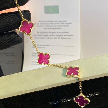 [Bling Jewelrys]NEW CLOVER 5 MOTIFS PINK ENAMEL BRACELET