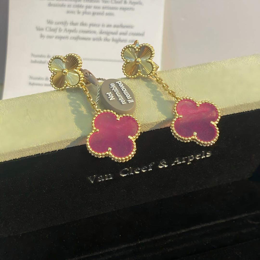 [Bling Jewelrys]NEW CLOVER 2 MOTIF PINK ENAMEL EARRINGS