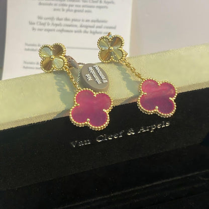 [Bling Jewelrys]NEW CLOVER 2 MOTIF PINK ENAMEL EARRINGS