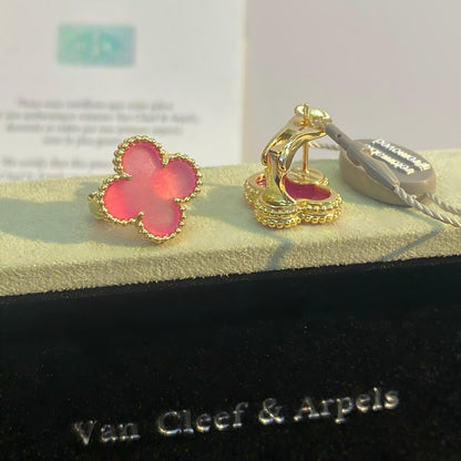 [Bling Jewelrys]NEW CLOVER 15MM PINK ENAMEL STUD EARRINGS