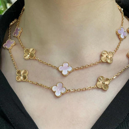 [Bling Jewelrys ]CLOVER 20 MOTIFS LASER PINK MOP NECKLACE