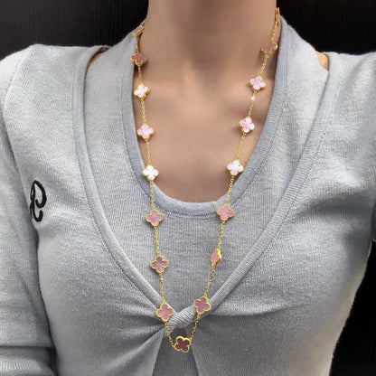 [Bling Jewelrys ]CLOVER 20 MOTIFS PINK MOP NECKLACE