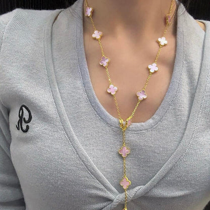 [Bling Jewelrys ]CLOVER 20 MOTIFS PINK MOP NECKLACE
