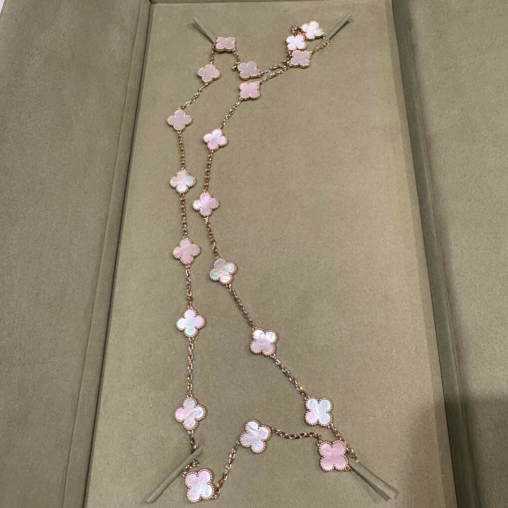 [Bling Jewelrys ]CLOVER 20 MOTIFS PINK MOP NECKLACE