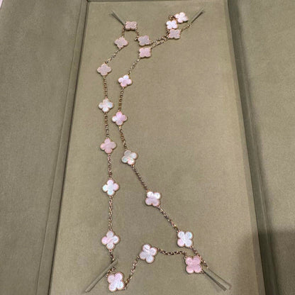 [Bling Jewelrys ]CLOVER 20 MOTIFS PINK MOP NECKLACE