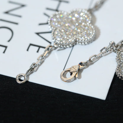 [Bling Jewelrys ]CLOVER BRACELET 5 MOTIF SILVER DIAMOND PAVED
