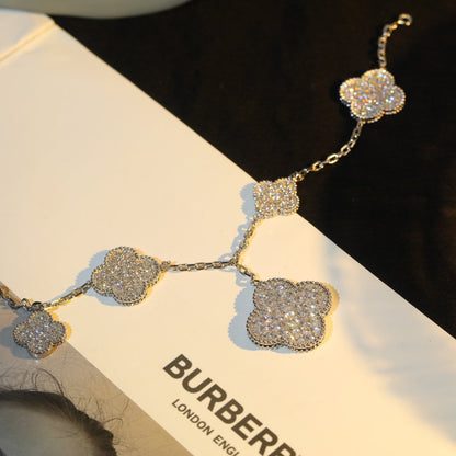 [Bling Jewelrys ]CLOVER BRACELET 5 MOTIF SILVER DIAMOND PAVED