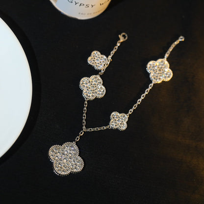[Bling Jewelrys ]CLOVER BRACELET 5 MOTIF SILVER DIAMOND PAVED