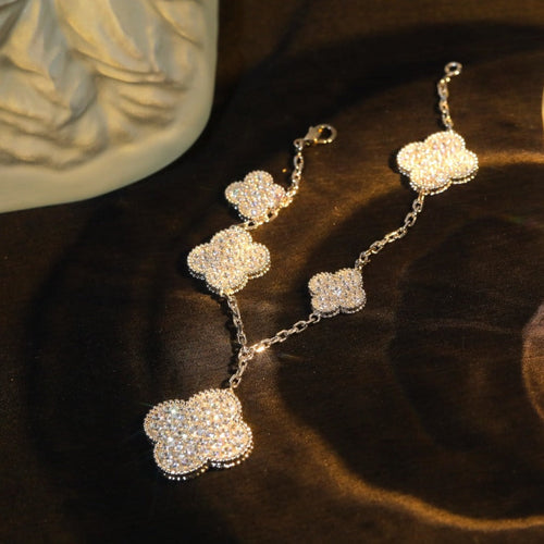 [Bling Jewelrys ]CLOVER BRACELET 5 MOTIF SILVER DIAMOND PAVED
