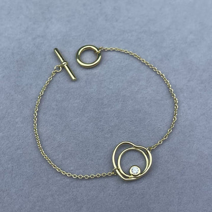 [Bling Jewelrys]中空ハート一粒ダイヤモンドブレスレット