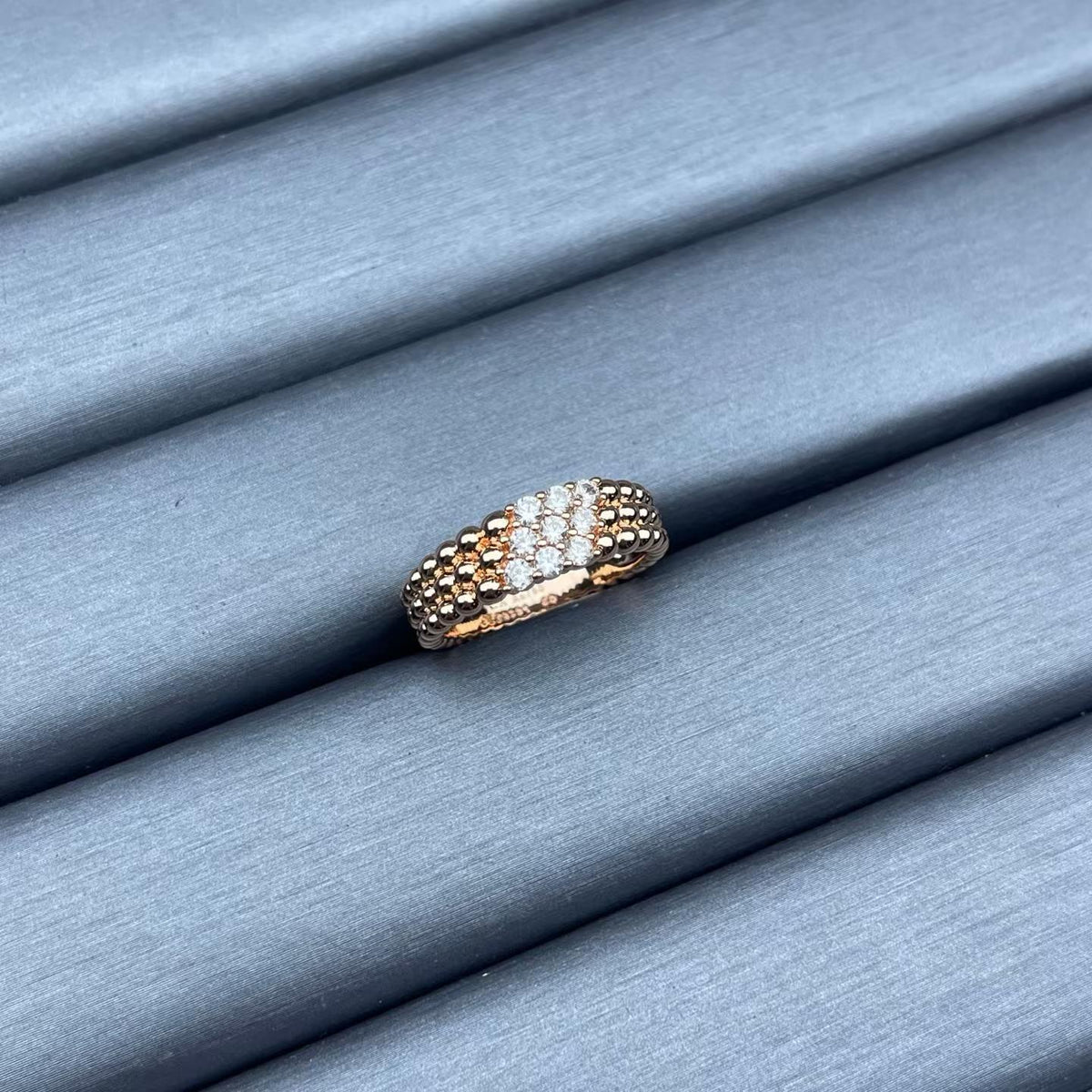 [Bling Jewelrys]NARROW BEADED RING WITH DIAMONDS