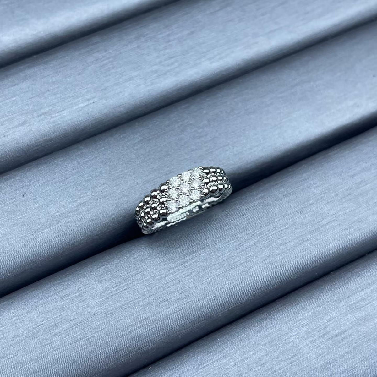 [Bling Jewelrys]NARROW BEADED RING WITH DIAMONDS