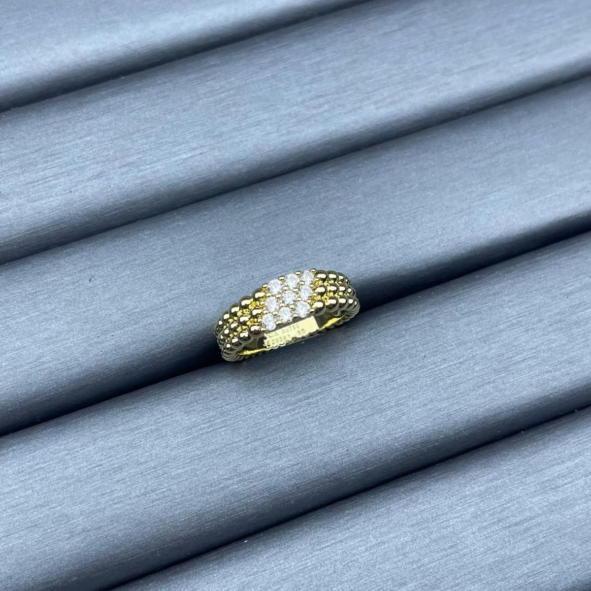 [Bling Jewelrys]NARROW BEADED RING WITH DIAMONDS