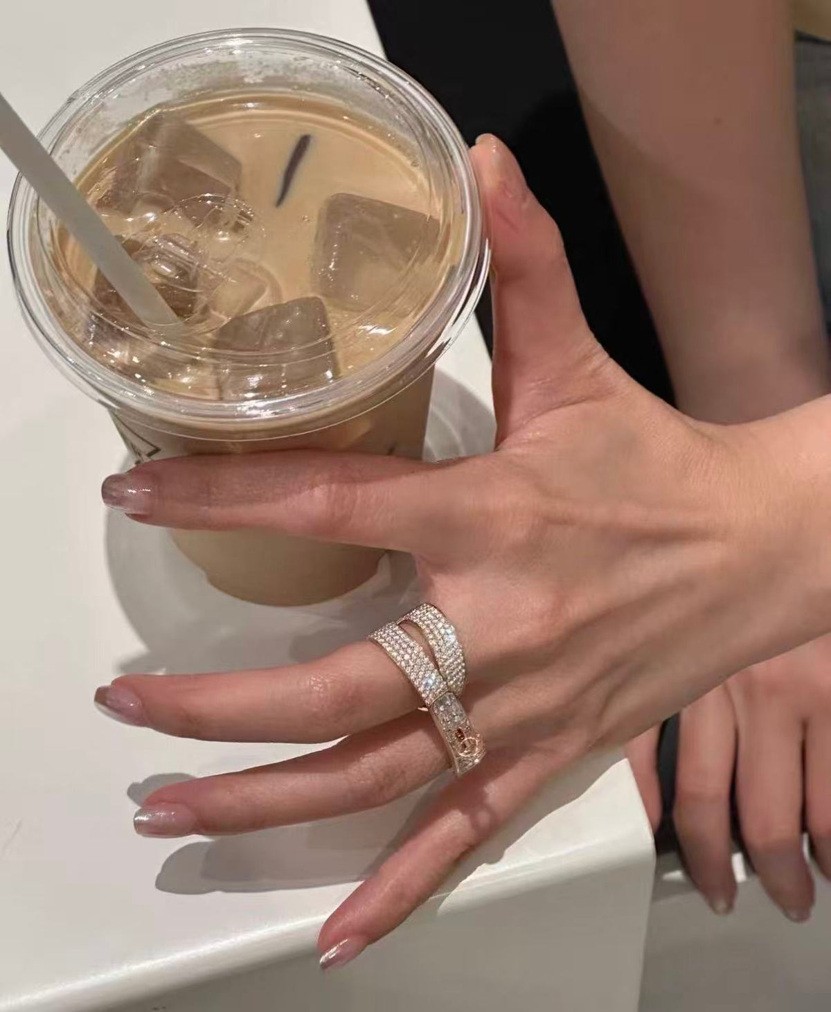 [Bling Jewelrys]NEW STYLE FULL CIRCLE DOUBLE DIAMOND RING