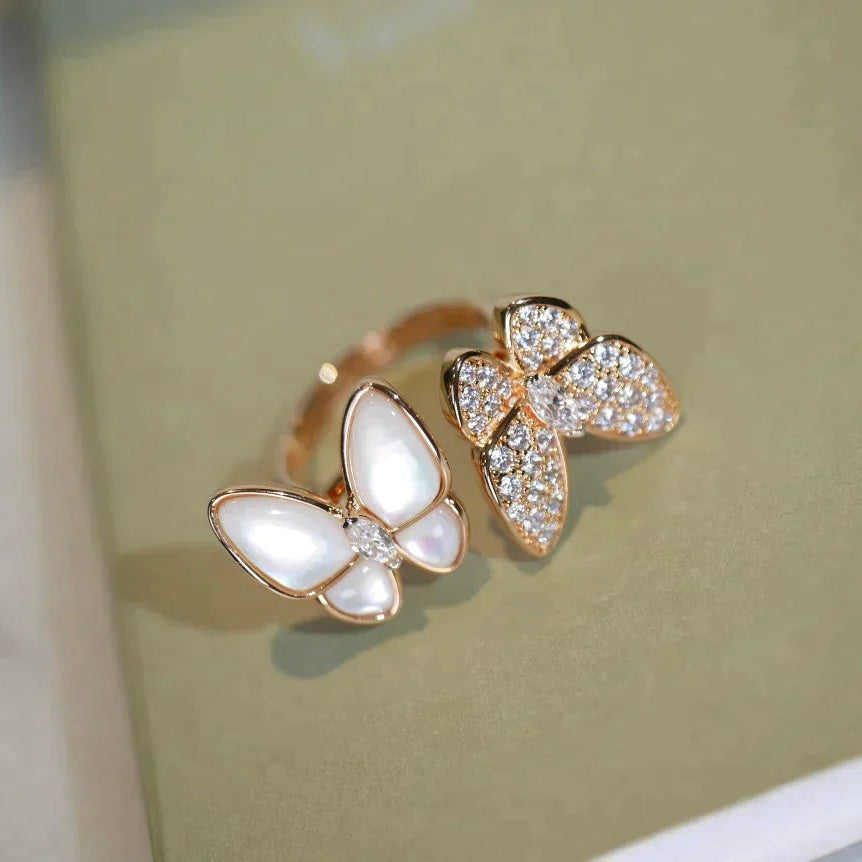[Bling Jewelrys ]TWIN BUTTERFLY DIAMOND MOP RING