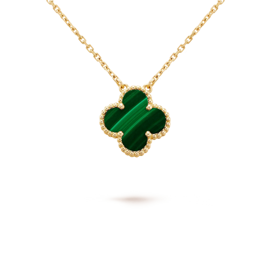 [Bling Jewelrys ]CLOVER 15MM MALACHITE SINGLE FLOWER  NECKLACE