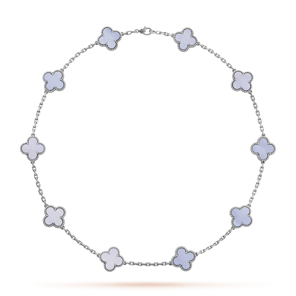 [Bling Jewelrys] KLEEBLATT 10 MOTIVE BLAU CHALCEDON HALSKETTE