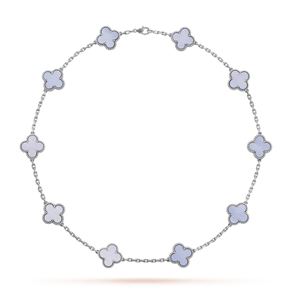 [Bling Jewelrys] KLEEBLATT 10 MOTIVE BLAU CHALCEDON HALSKETTE