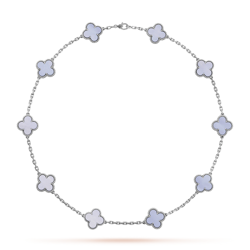 [Bling Jewelrys] KLEEBLATT 10 MOTIVE BLAU CHALCEDON HALSKETTE