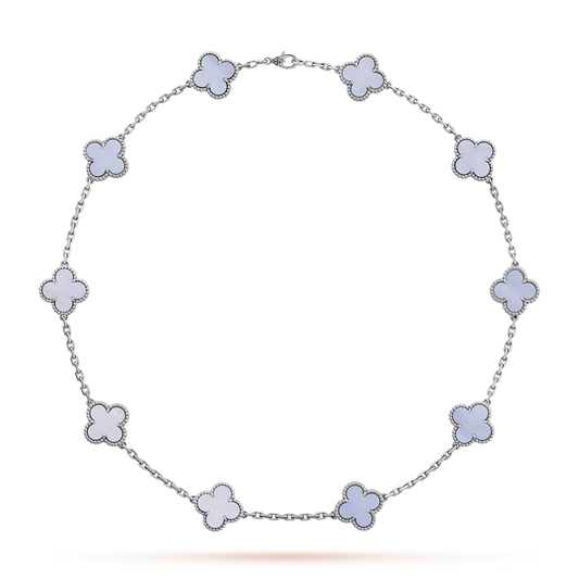 [Bling Jewelrys] KLEEBLATT 10 MOTIVE BLAU CHALCEDON HALSKETTE