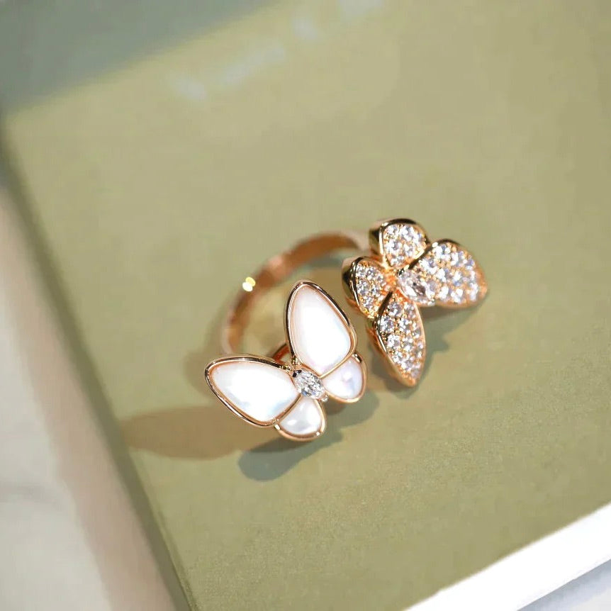 [Bling Jewelrys ]TWIN BUTTERFLY DIAMOND MOP RING