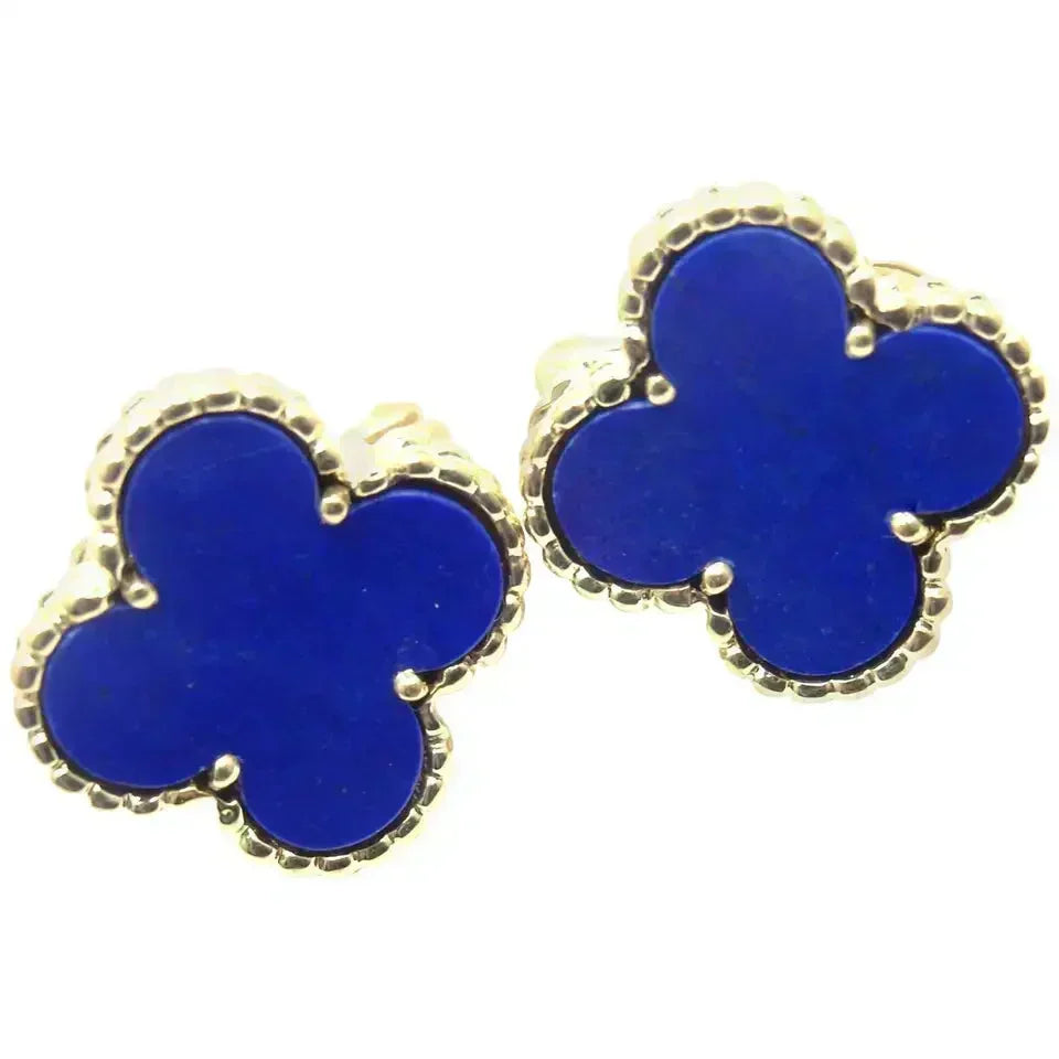 [Bling Jewelrys ]CLOVER MINI 9.5MM BLUE AGATE EARRINGS