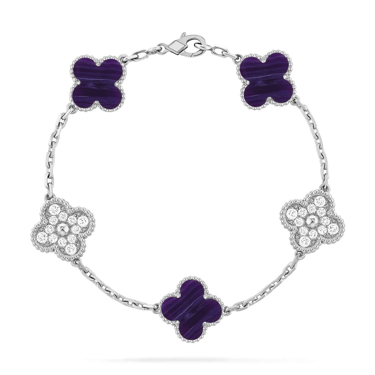 {
  "Bling Jewelrys": "ブリングジュエリー",
  "CLOVER 5 MOTIF PURPLE STRIPES BRACELET COLLECTION": "クローバー 5モチーフ パープルストライプ ブレスレットコレクション"
}