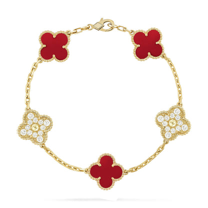 [Bling Jewelrys ] CLOVER 5 MOTIF RED CORNELIAN BRACELET COLLECTION