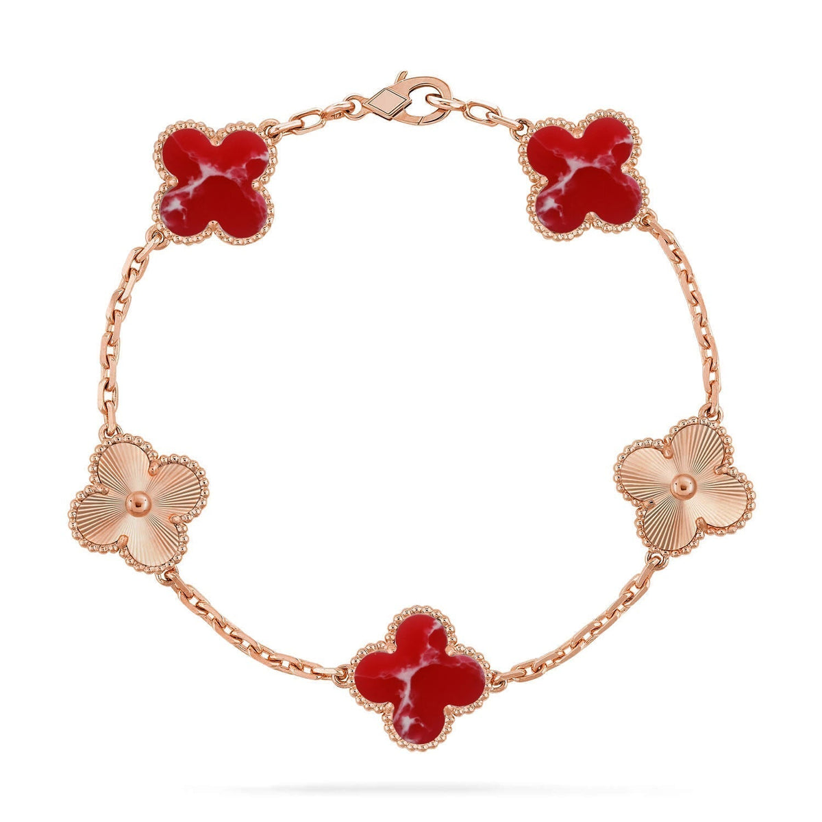 {
  "Bling Jewelrys": "Bling Jewelrys",
  "CLOVER 5 MOTIF RED PATTERN BRACELET COLLECTION": "KLEEBLATT 5-MOTIV ARMBAND-KOLLEKTION MIT ROTEM MUSTER"
}