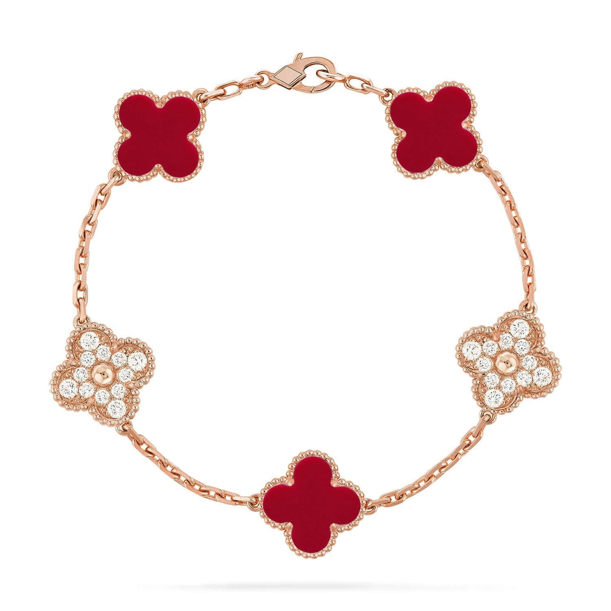 [Bling Jewelrys ] CLOVER 5 MOTIF RED CORNELIAN BRACELET COLLECTION