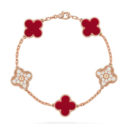 [Bling Jewelrys ] CLOVER 5 MOTIF RED CORNELIAN BRACELET COLLECTION