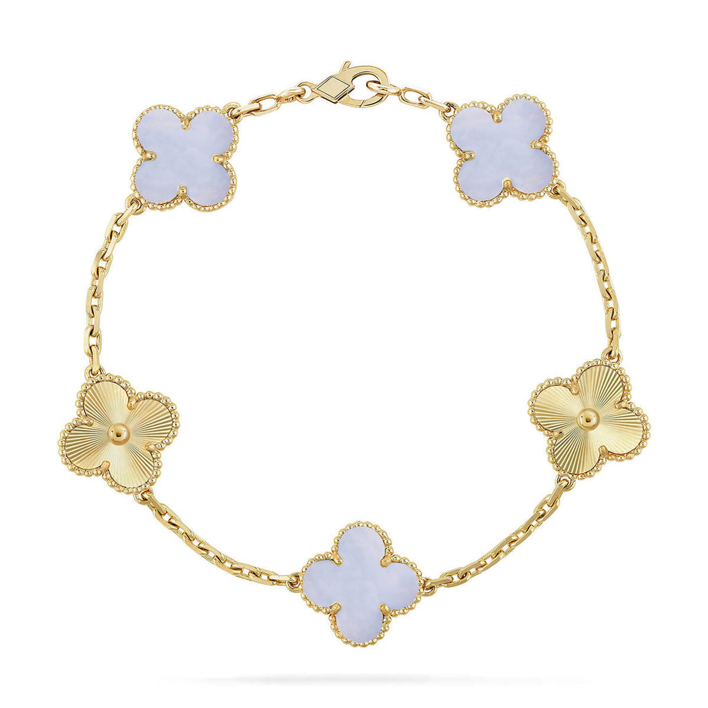 [Bling Jewelrys ] CLOVER 5 MOTIF PURPLE CHALCEDONY BRACELET COLLECTION
