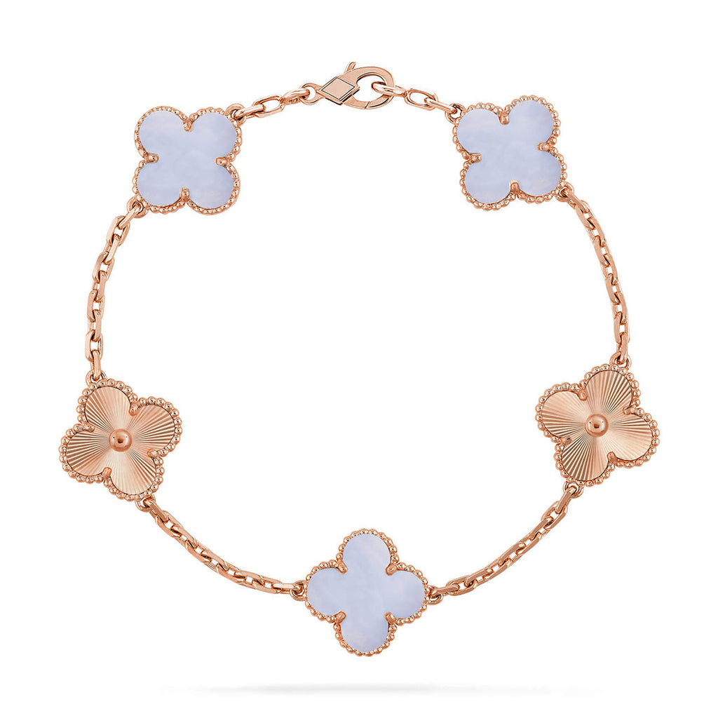 [Bling Jewelrys ] CLOVER 5 MOTIF PURPLE CHALCEDONY BRACELET COLLECTION