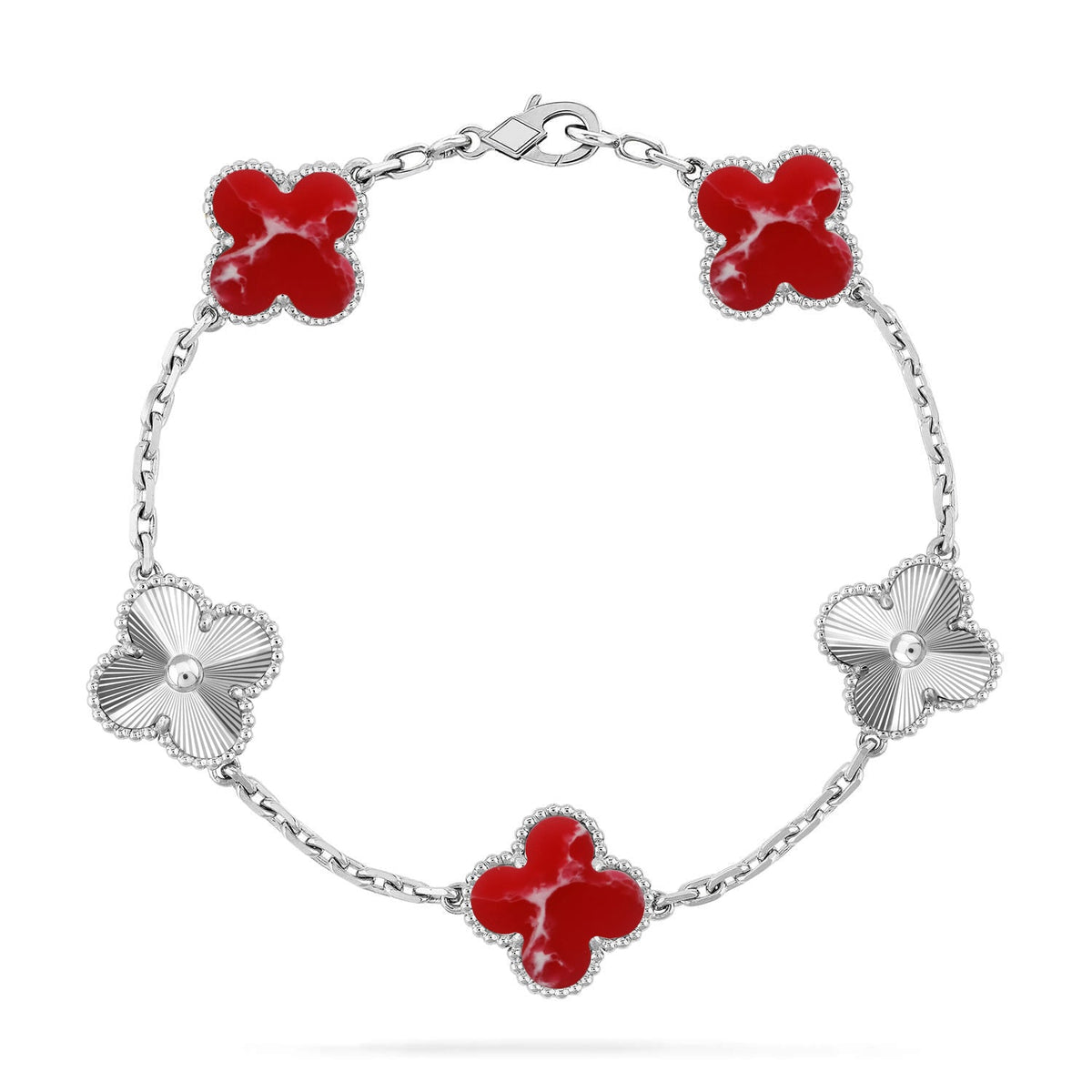 {
  "Bling Jewelrys": "Bling Jewelrys",
  "CLOVER 5 MOTIF RED PATTERN BRACELET COLLECTION": "KLEEBLATT 5-MOTIV ARMBAND-KOLLEKTION MIT ROTEM MUSTER"
}