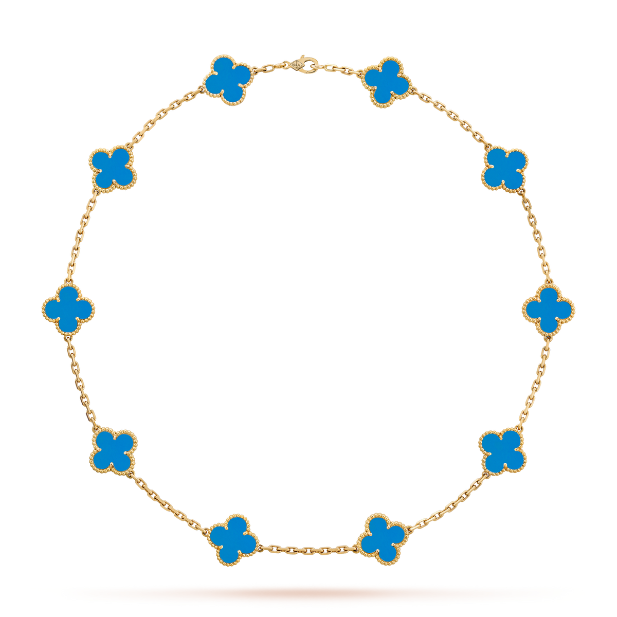 [Bling Jewelrys ]CLOVER 10 MOTIFS BLUE AGATE NECKLACE
